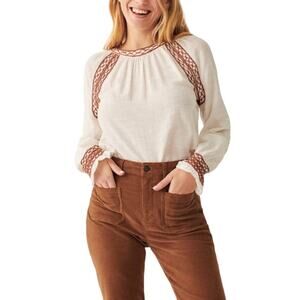 Faherty Arles Embroidered Top In Egret Size XS NWOT $158 MSRP